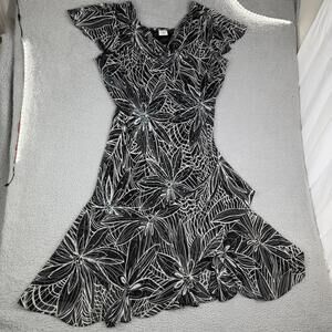 Y2K Cato dress black & white turquoise sequins asymmetrical hem XL